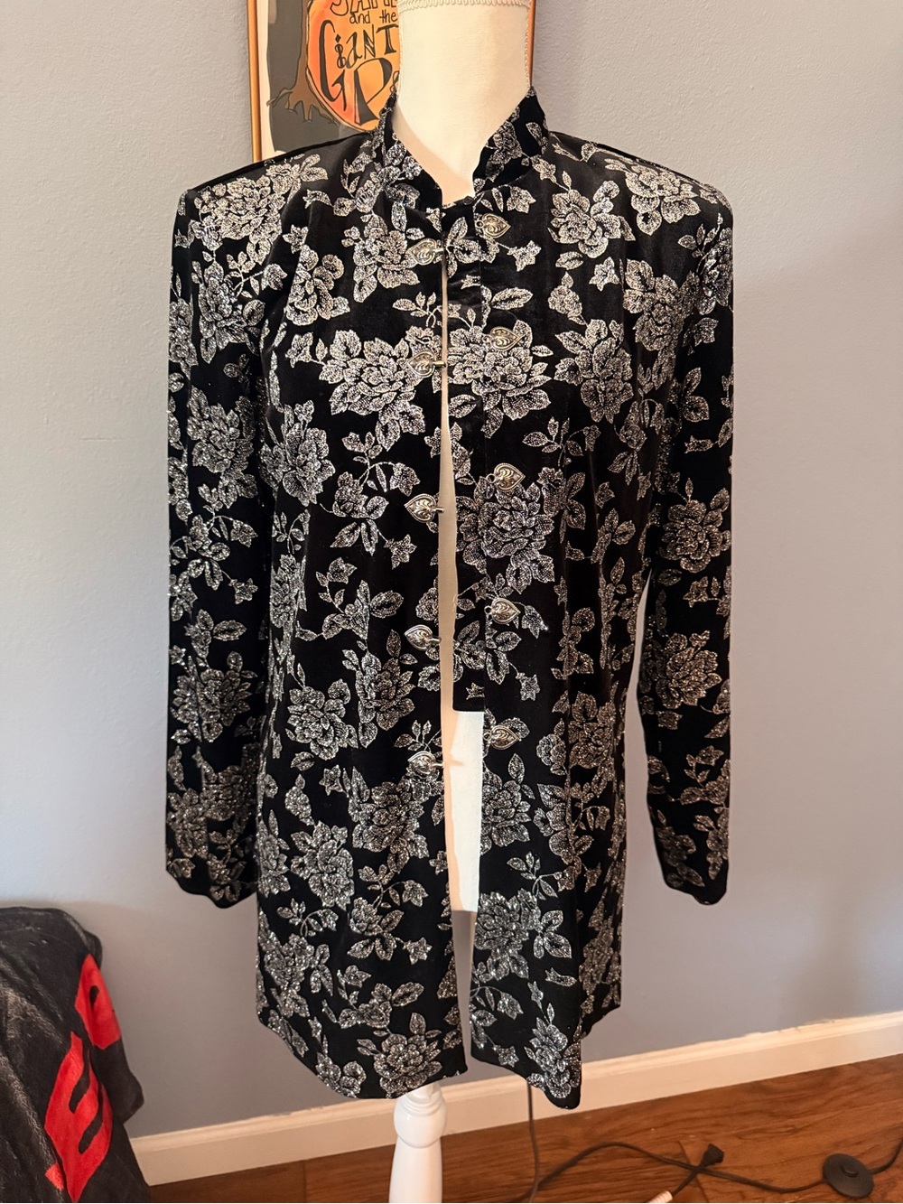 J.B.S. Black Jacket with White Floral Embroidery